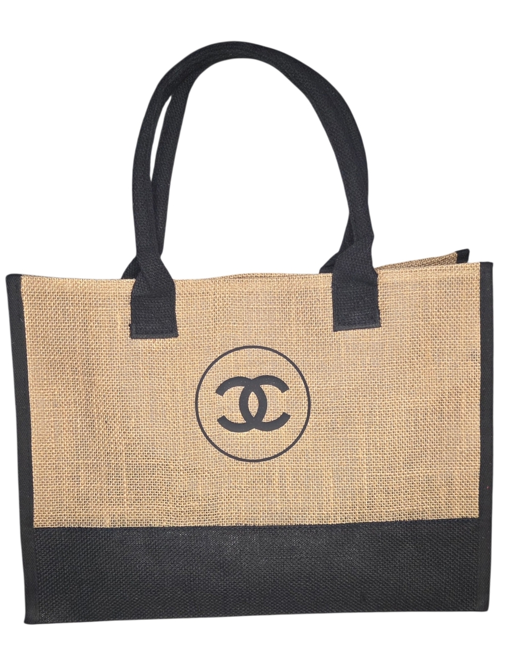 CHANEL Beige and Black Jute Tote VIP